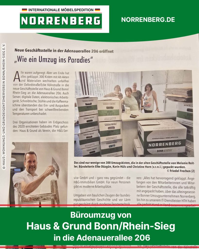 Zeitungsartikel über Büroumzug von Haus & Grund Bonn