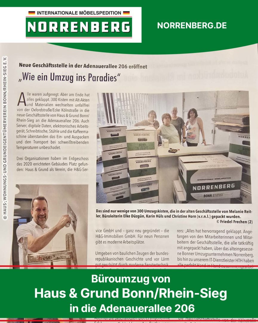 Zeitungsartikel über Büroumzug von Haus & Grund Bonn