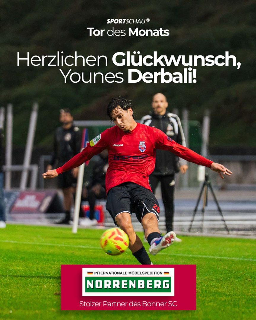 Younes Derbali schießt den Ball im roten Trikot
